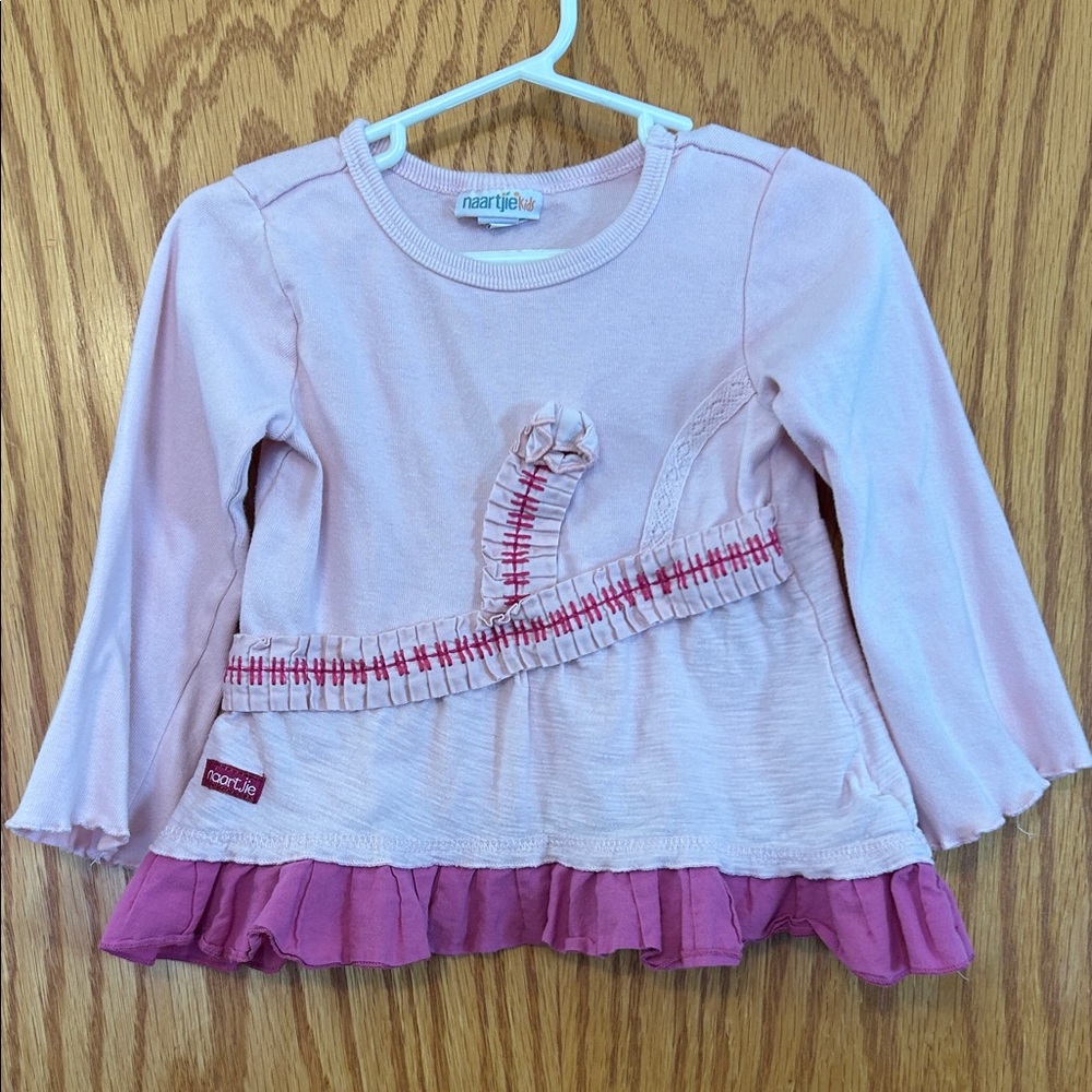 naartjie Light Pink Long-Sleeve Top with Dark Pink Ruffle